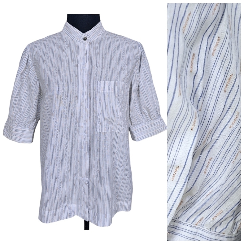 Anthropologie Waverly Grey Liberant Viscose Cotton Pinstripe Button Front Shirt